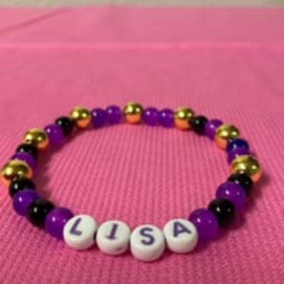 Multicolored Crystal Beaded NAME Bracelet- - Picture 1 of 4